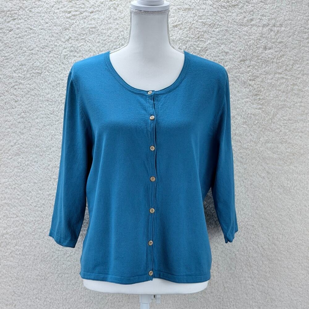 J.Jill Blue Cropped Cardigan Sweater Button Up 3/4 Sleeve Woman Size XL Preppy